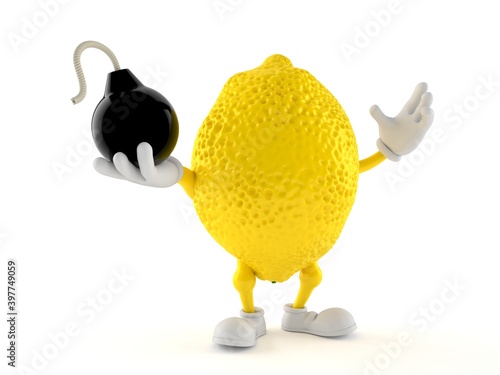 Lemon character holding bomb