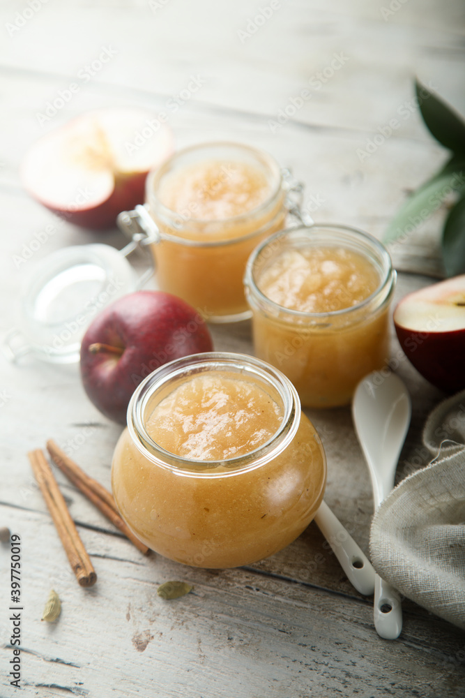 Homemade apple jam or sauce with spices Homemade apple jam or sauce with spices