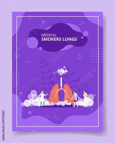 medical smokers lung people scientist standing front lung anatomy organ with smoke for template of banners, flyer, books cover