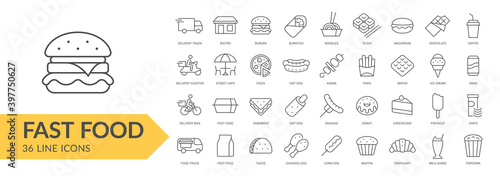 Fast food line icon set. Isolated signs on white background. Vector illustration. Collection