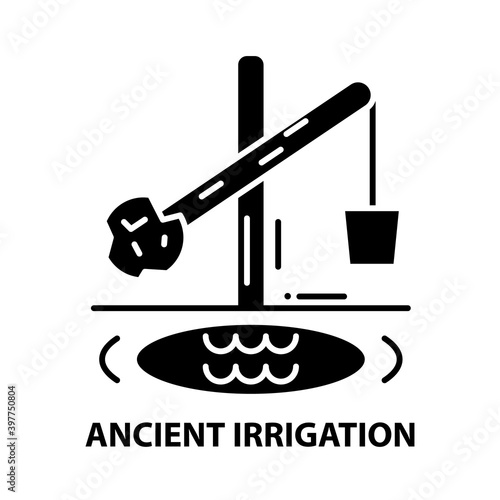 ancient irrigation icon, black vector sign with editable strokes, concept illustration