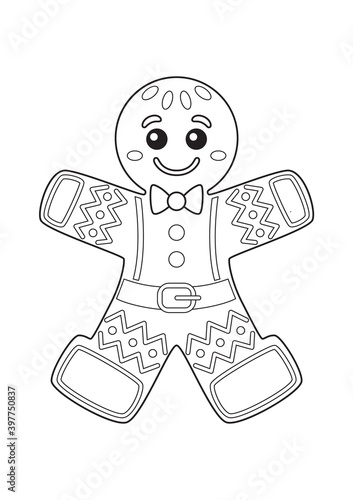 Gingerbread man doodle coloring book page for christmas