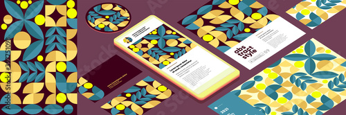 Set of vector illustrations. Background images, holiday abstract patterns and textures for holiday packaging. Corporate identity, branding, mobile phone, package, postcard, I. D. badge.