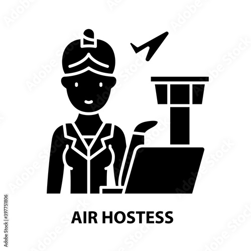 air hostess sign icon, black vector sign with editable strokes, concept illustration