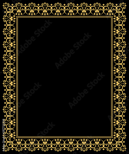 Decorative frame Elegant vector element for design in Eastern style, place for text. Floral golden border. Lace illustration for invitations and greeting cards.