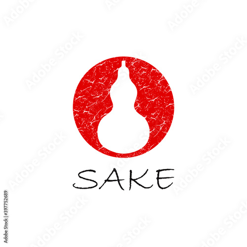 Illustration rustic sake Japanese or Chinese gourd bottle red logo design vector