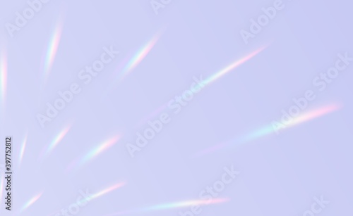 Refraction effect, wall with rainbow sunlight, holographic rays with transparency. Blurred overlay texture. Retro vector background.