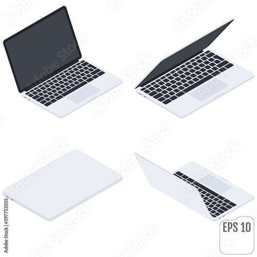 Flat Isometric Laptops. Flat Notebooks. Computers