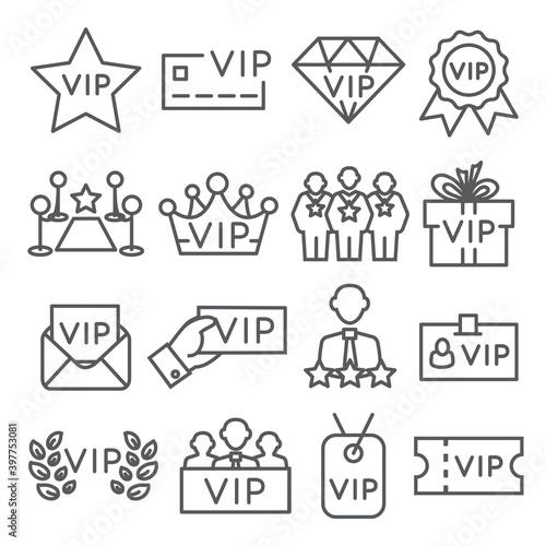 Vip line icons set on white background
