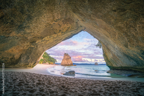 view from the cave at cathedral cove beach at sunrise,coromandel,new zealand © Christian B.
