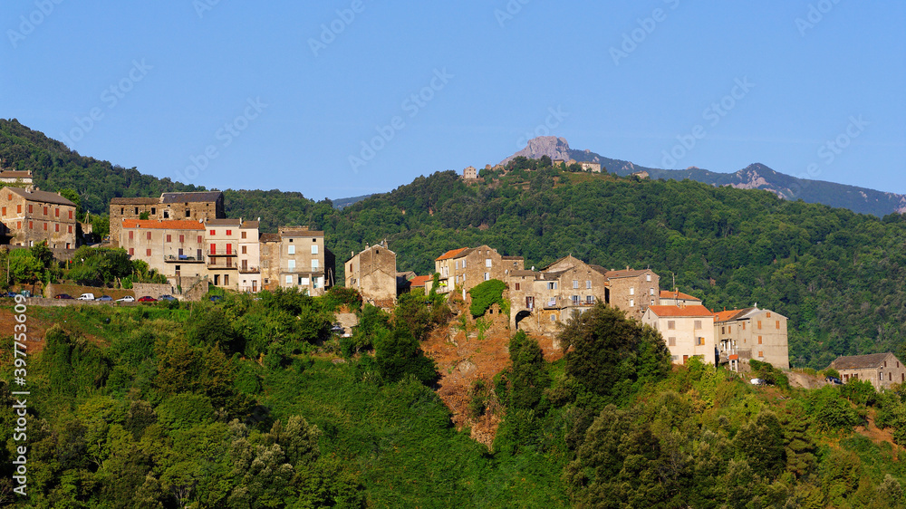 Lento village and San Petrone peak in corsica island