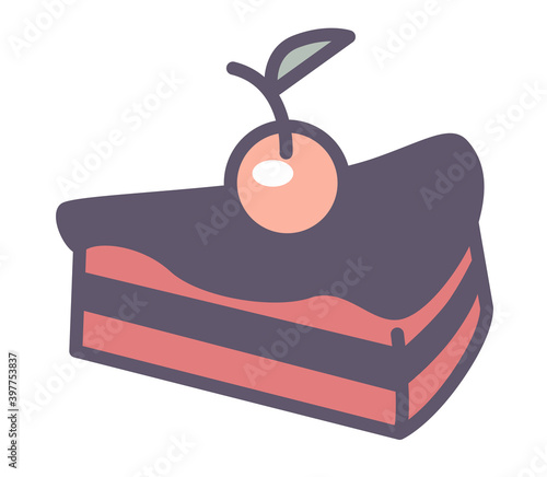 Baked glazed cake with cherry on top, bakery food