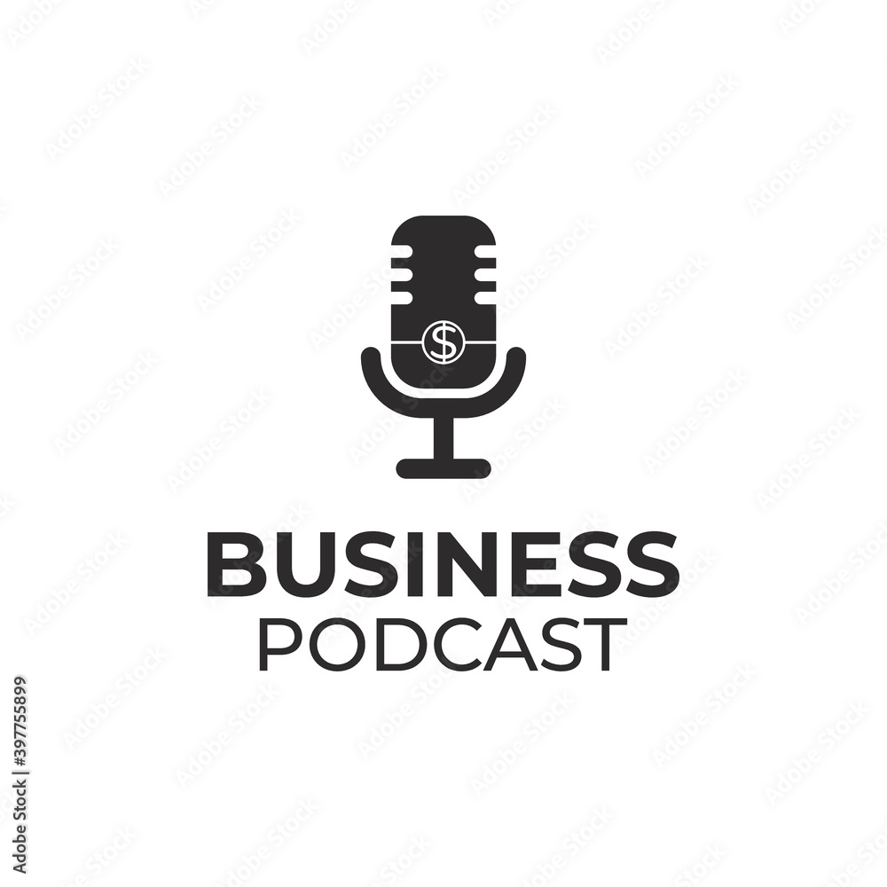 business podcast logo with mic, microphone, coin icon combination business podcast logo with mic, microphone, coin icon combination