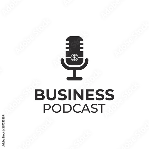 business podcast logo with mic, microphone, coin icon combination