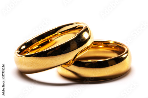 Golden wedding rings isolated