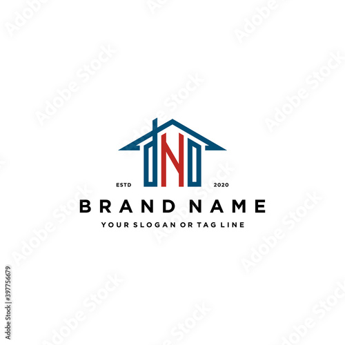 letter DNO home roof logo design and business card vector