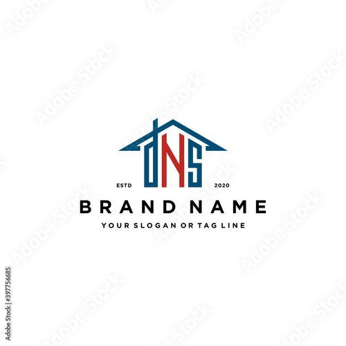 letter DNS home roof logo design and business card vector