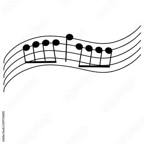 Musical notes are drawn on staff, in the shape of a Hanukkah menorah - a special candlestick used on the Jewish holiday.
Black vector on a white background