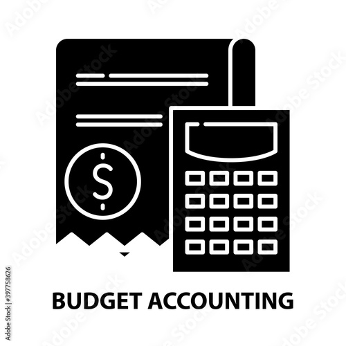 budget accounting icon, black vector sign with editable strokes, concept illustration