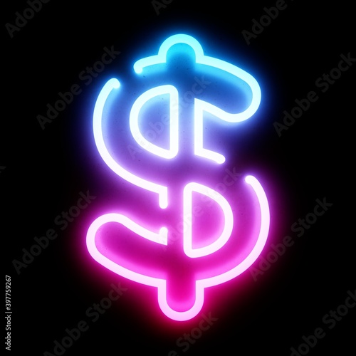 3D Rendering Bleu and Pink Neon Lights Font on dark background