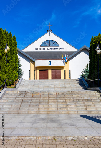 Military parish Garrison Church of Archangel Gabriel in Zegrze resort at the Zegrzynskie Lake in Mazovia region, near Warsaw, Poland photo