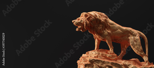 Canvastavla Statue of lion roaring, a clay sculpture