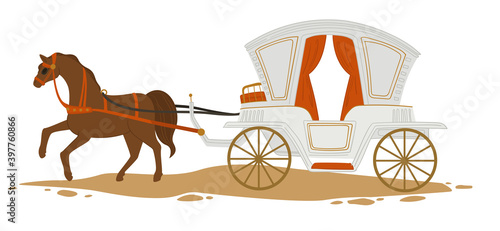 Horse pulling luxurious carriage vintage transport