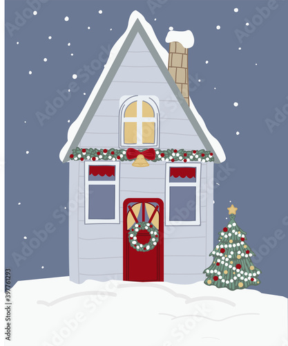 Building decorated for christmas holiday vector