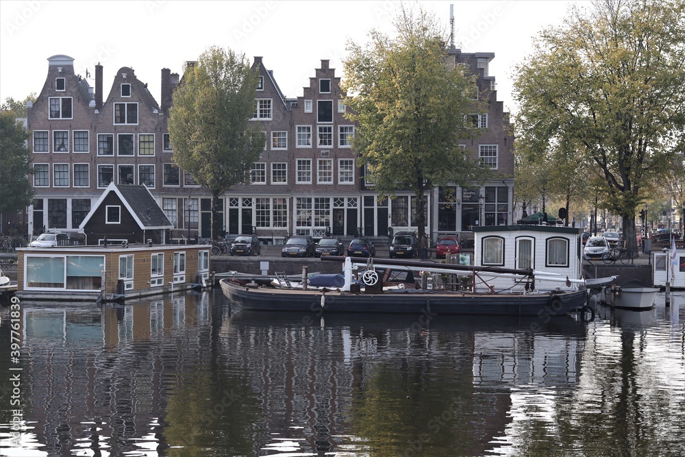 Amsterdam Traditional Canal Houses with Boats