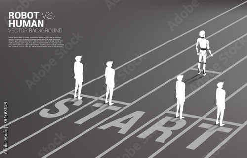 Non fair racing of human and robot. Business concept for machine learning and a.i artificial intelligence.human vs. robot.