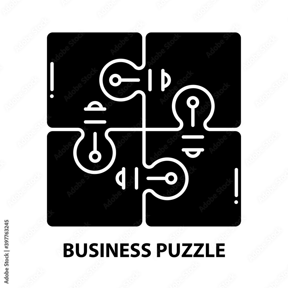 business puzzle icon, black vector sign with editable strokes, concept illustration business puzzle icon, black vector sign with editable strokes, concept illustration