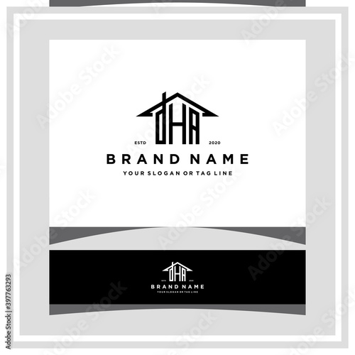 letter DHA home roof logo design and business card vector