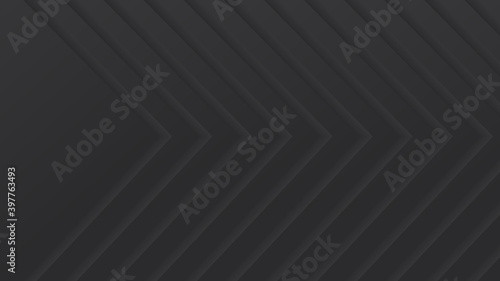 Abstract geometric monochrome background in black color. 3d repeating triangular shapes with shadows.