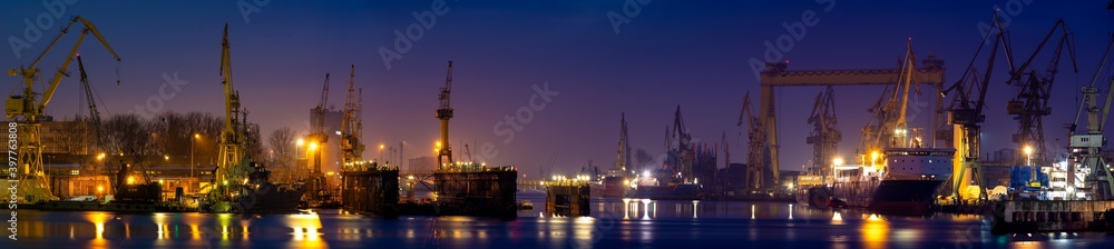 Night panorama of the industrial landscape