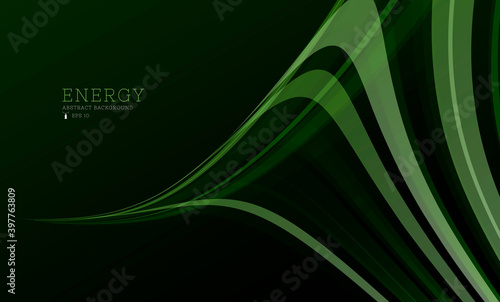 Presentation banner with green lines forming dynamic 3d wave in dark space, abstract wallpaper