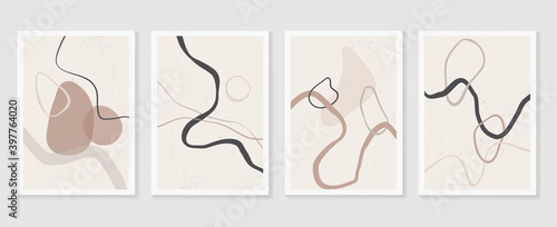 Abstract wall arts vector collection.  Earth tones organic shape Art design for poster, print, cover, wallpaper, Minimal and  natural wall art. Vector illustration.