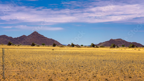 Small cabins of a desert lodge near Sossusvlei in Namibia