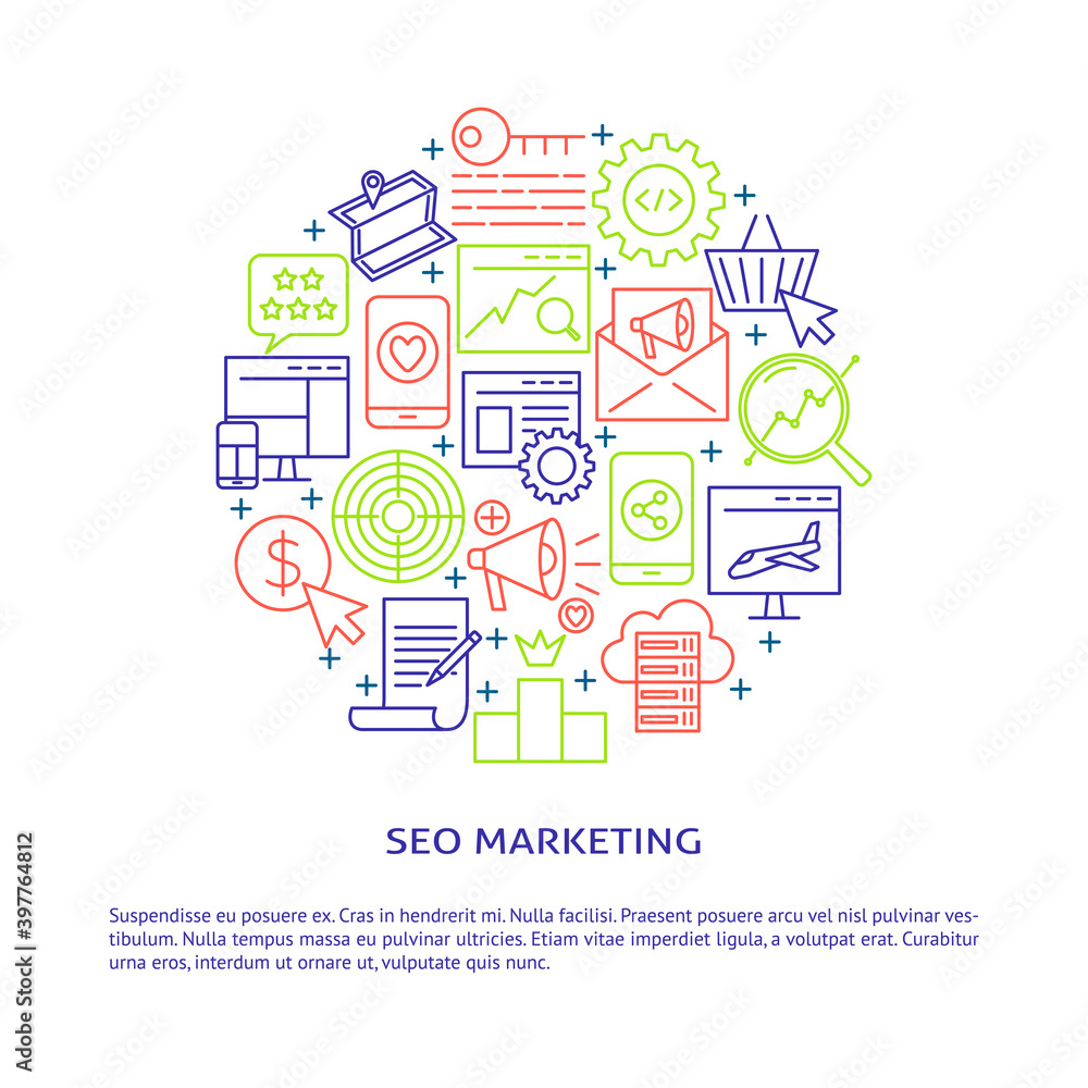 SEO marketing round poster with place for text