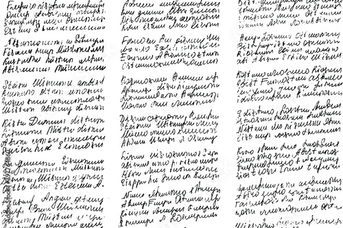Grunge texture of unreadable poems. Illegible, sloppy handwriting. Handwritten text of a lyric work. Vector illustration. The imposition template.
