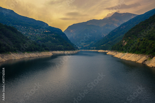 The lake Lago di Vogorno in canton Ticino, Switzerland photo