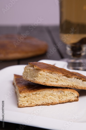 Traditional sweet homemade armenian cake gata. Armenian gata, with tea, Top view
