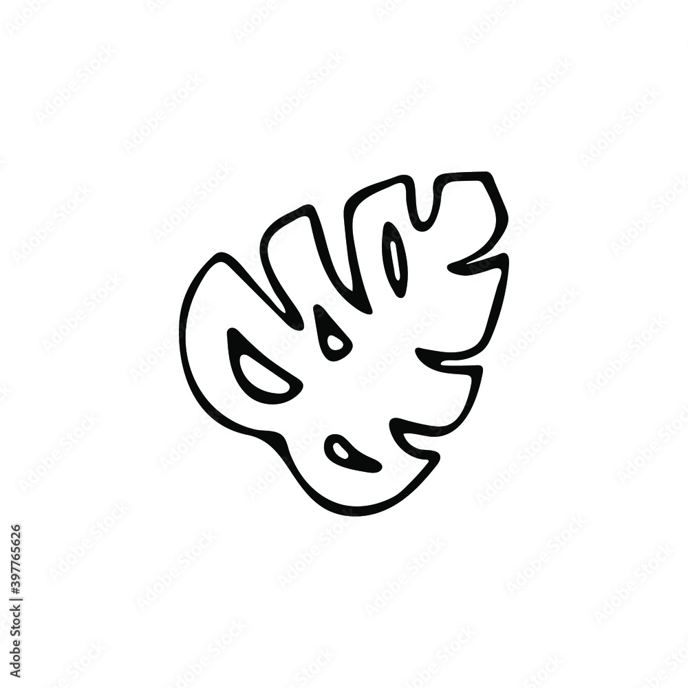 Single hand-drawn monstera leaf. Exotic tropical plant isolated on white background. Vector illustration. Single hand-drawn monstera leaf. Exotic tropical plant isolated on white background. Vector illustration.