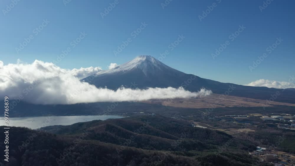 富士山 山中湖 空撮 冬景色 富士五湖 富士山 山中湖 空撮 冬景色 富士五湖