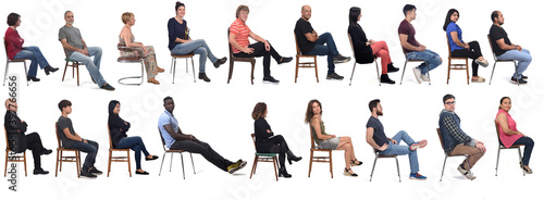 Fotografía Group of people sitting on chair on white background