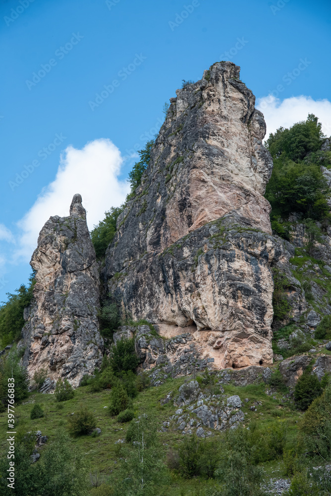 Canyon with meanders on the river Uvac, on the Zlatar Mountain, the viewpoint called girl's wall. Uvac is a special nature reserve in Serbia with endangered bird species Griffon vulture.