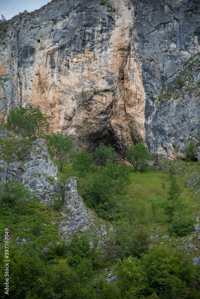 Canyon with meanders on the river Uvac, on the Zlatar Mountain, the viewpoint called girl's wall. Uvac is a special nature reserve in Serbia with endangered bird species Griffon vulture.