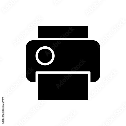 Print black glyph icon. Printing process. Making copies of documents. Duplicating text files. Electronic devices. Electricity usage. Silhouette symbol on white space. Vector isolated illustration