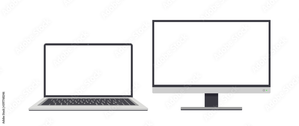 Laptop and monitor with white screen. For advertising design. Isolated. Vector. Laptop and monitor with white screen. For advertising design. Isolated. Vector.