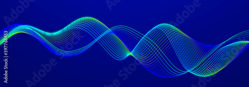 Digital landscape with dots and lines. Equalizer for music. Cyberspace grid. Background concept for your design. 3d