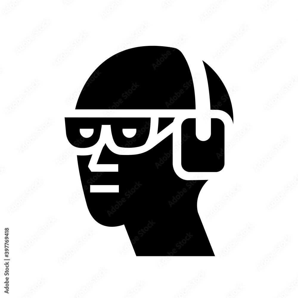 Wear Chemical Goggles and Ear Muffs Black Icon, Vector Illustration, Isolate On White Background Label. EPS10 Wear Chemical Goggles and Ear Muffs Black Icon, Vector Illustration, Isolate On White Background Label. EPS10